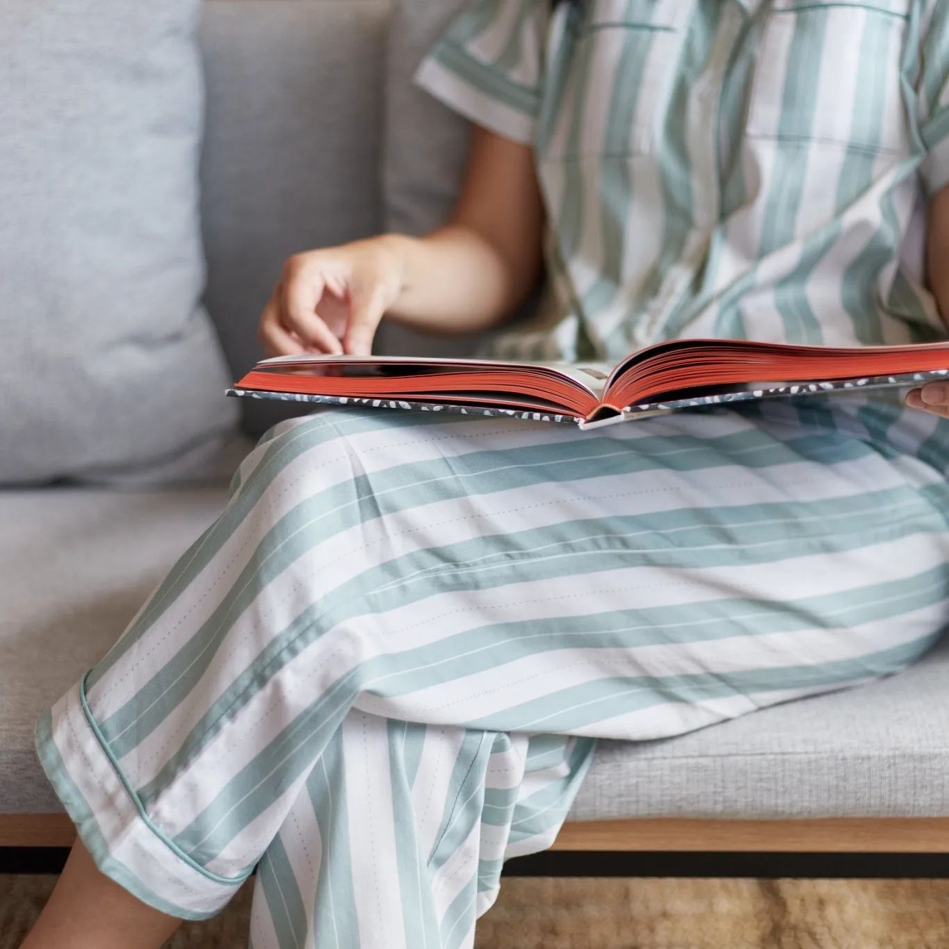 Matcha Stripes Braless Cotton Satin Pants Set – Short Sleeves, Versatile for Loungewear & Daywear-image5