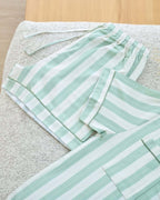 Matcha Stripes Braless Cotton Satin Shorts Set – Short Sleeves, Versatile for Loungewear & Daywear-image3