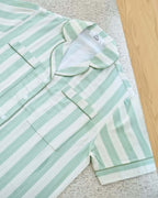 Matcha Stripes Braless Cotton Satin Shorts Set – Short Sleeves, Versatile for Loungewear & Daywear-image4