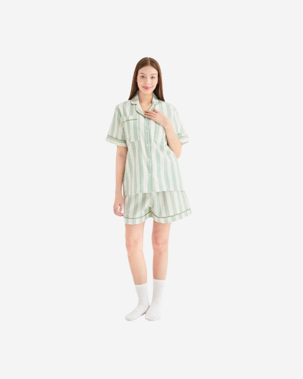Matcha_Stripes_Shorts_Set_Model-1