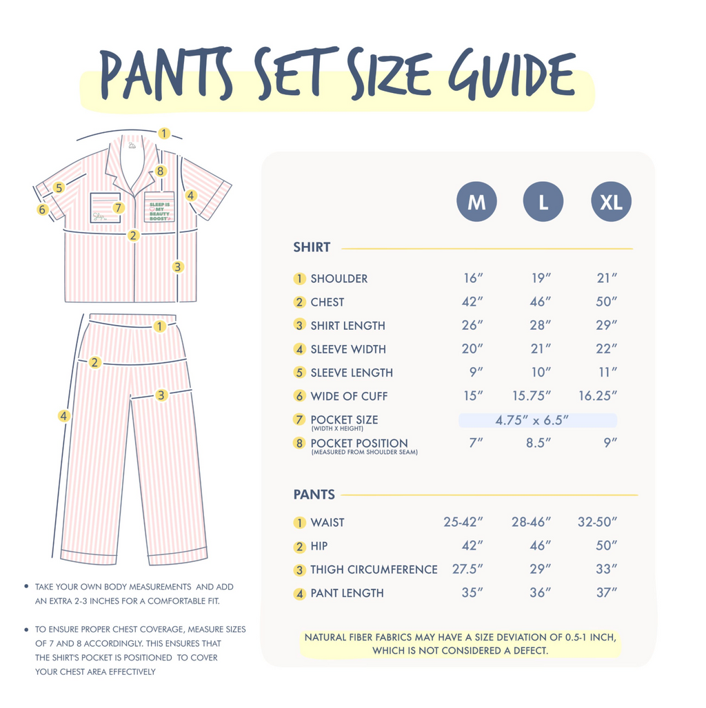 SliptoSleep Pants Set Size Guide