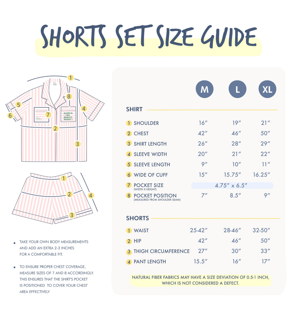 SliptoSleep Shorts Set Size Guide