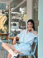 Sweet Dream Braless Short-Sleeve Cotton Satin Shorts Set – Cozy & Stylish for Lounge or Daywear-image2